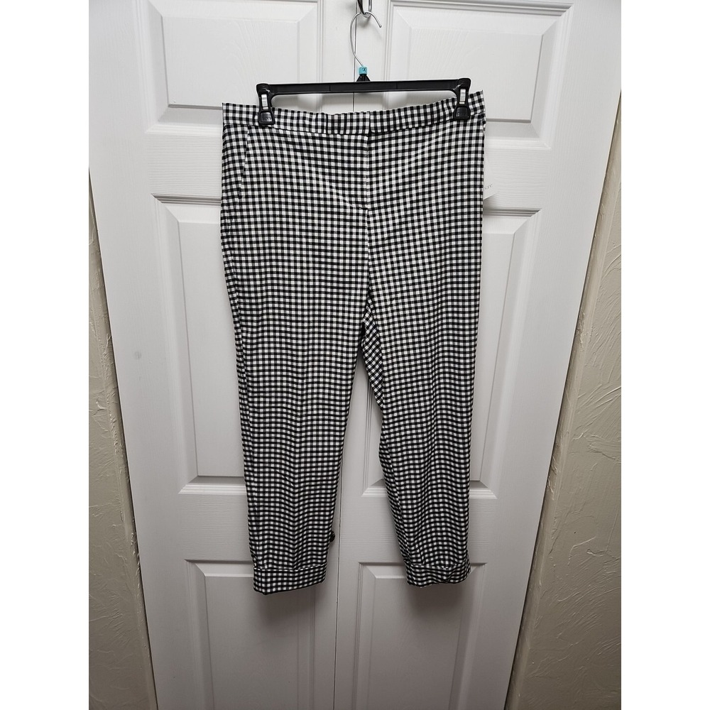 Karen Kane Black White Check Cuffed Elastic Waist Cropped Stretch Pants Size 16